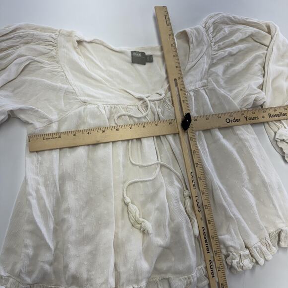 ASOS Blouse Womens US 4 Ivory Peasant Boho Tassel Tie Ruffle Hem Long Sleeve - Picture 5 of 6